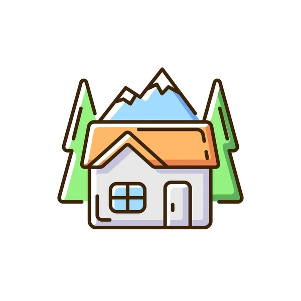 Bothy Rgb Kleurenpictogram Berghut Wildernis Hut Wandelen Bergrecreatie Reizen Eco — Stockvector