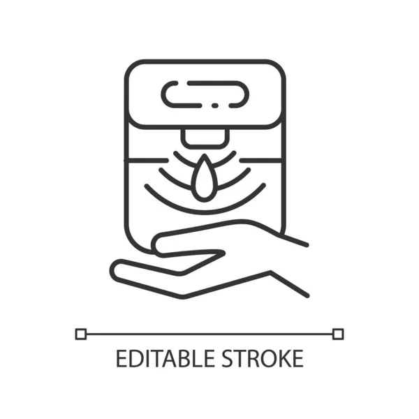 Ícone Linear Dispensador Higienizador Automático Mão Sabão Líquido Casa Banho — Vetor de Stock