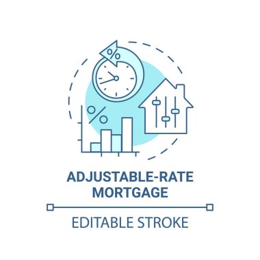 Ayarlanabilir kredi konsepti simgesi. Birincil kredi tipi ince çizgi çizimi. İzleyici ev kredisi. ARM tipi. Kısa vadeli düzeltme. Vektör izole edilmiş RGB renk çizimi. Düzenlenebilir vuruş