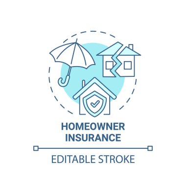 Ev sahibi sigorta konsepti ikonu. İpotek ödeme unsuru fikri ince çizgi çizimi. Finansal koruma. Sigorta primleri. Vektör izole edilmiş RGB renk çizimi. Düzenlenebilir vuruş