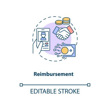 Geri ödeme konsepti simgesi. Teletıp sorunları. Gelecekteki sağlık sigortası ödemesi. Tıbbi tedavi fikri ince çizgi çizimi. Vektör izole edilmiş RGB renk çizimi. Düzenlenebilir vuruş