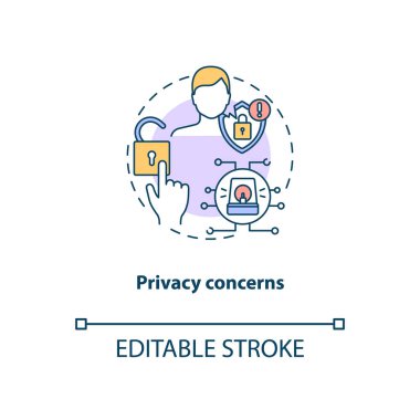 Mahremiyet kavram ikonu ile ilgilidir. Teletıp sorunları. Hastanın gizli bilgileri. Sağlık tedavisi fikri ince çizgi çizimi. Vektör izole edilmiş RGB renk çizimi. Düzenlenebilir vuruş