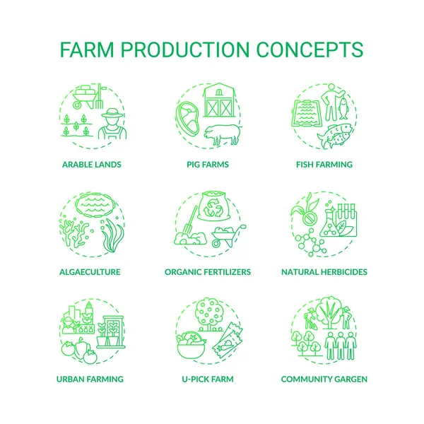 Set Icone Del Concetto Produzione Agricola Prodotto Giardinaggio Naturale Che — Vettoriale Stock