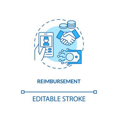 Geri ödeme konsepti simgesi. Teletıp sorunları. Geleceğin sağlık sigortası ödemeleri. Tıbbi tedavi fikri ince çizgi çizimi. Vektör izole edilmiş RGB renk çizimi. Düzenlenebilir vuruş