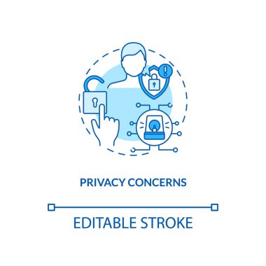 Mahremiyet kavram ikonu ile ilgilidir. Teletıp sorunları. Hastanın gizli bilgileri. Fütürist sağlık tedavisi fikri ince çizgi çizimi. Vektör izole edilmiş RGB renk çizimi. Düzenlenebilir vuruş