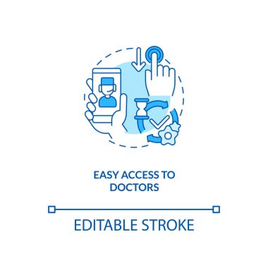 Doktorların konsept ikonuna kolay erişim. Telemedikal konsültasyon. Hızlı tıbbi servis. Uzaktan sağlık tedavisi fikri ince çizgi çizimi. Vektör izole edilmiş RGB renk çizimi. Düzenlenebilir vuruş