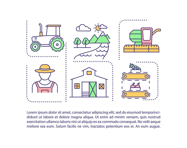 Icône Concept Industrie Agricole Avec Texte Technologie Des Équipements Agricoles — Image vectorielle