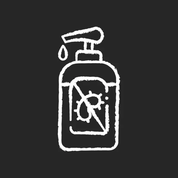 Pump Bottle Sanitizer Chalk White Icon Black Background Antibacterial Gel — Stock Vector