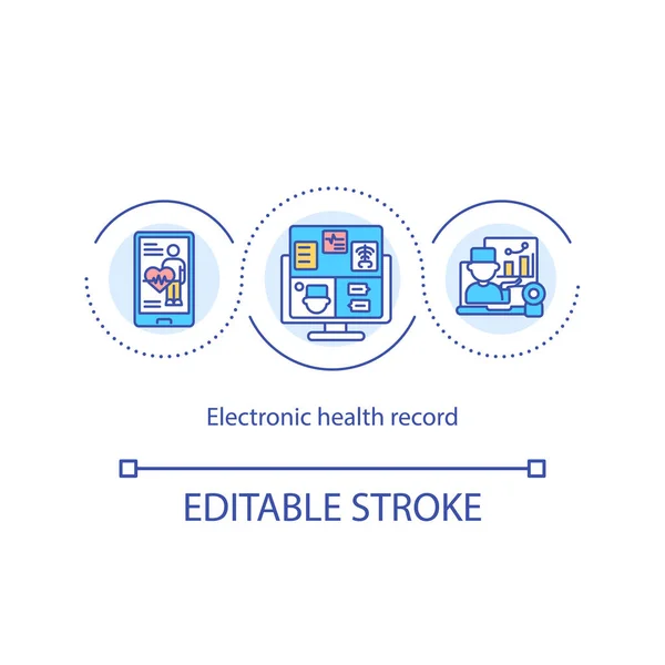Electronic health record concept icon. EHR idea thin line illustration. Electronically-stored health information. Patient-centered records. Vector isolated outline RGB color drawing. Editable stroke