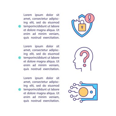 Mahremiyet, metindeki konsept ikonu ile ilgilidir. Teletıp yarışması. Borcunu öde. Kişisel bilgiler. PPT sayfa vektör şablonu. Broşür, dergi, kitapçık tasarım ögesi doğrusal çizimler