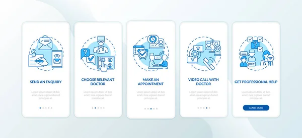 Telemedical Consultsteps Boarding Mobile App Page Screen Conceptions 앞으로 의사는 — 스톡 벡터