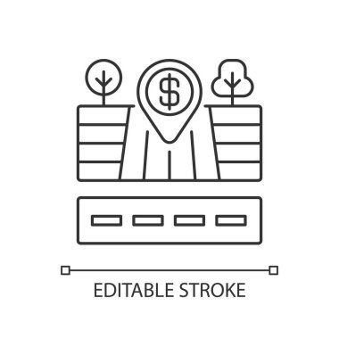 Kara grafiği pikseli mükemmel doğrusal simge. Satılık boş arsa. Konut inşaatı için alan. İnce çizgi özelleştirilebilir illüstrasyon. Contour sembolü. Vektör izole çizim. Düzenlenebilir vuruş
