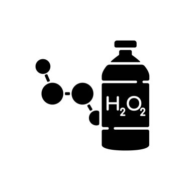 Hidrojen peroksit siyah kabartma simgesi. Yarayı tedavi etmek için tıbbi temizleyici. İlk yardım ilaçları. Sıvı yoğunlaştırılmış tıbbi ilaç. Beyaz uzayda siluet sembolü. Vektör izole illüstrasyonu