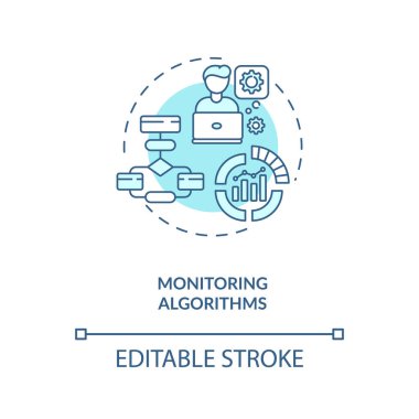 Algoritma konsept simgesi denetleniyor. Nanoinfluencer fikri ince çizgi çizimi haline geliyor. Arama motoru algoritmaları. Sıralama faktörleri. Vektör izole edilmiş RGB renk çizimi. Düzenlenebilir vuruş