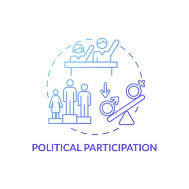Siyasi katılım kavramı ikonu. Cinsiyet farkı kriterleri. Politik kır hayatını değiştirmek. Seçim süreci fikri ince çizgi çizimi. Vektör izole edilmiş RGB renk çizimi