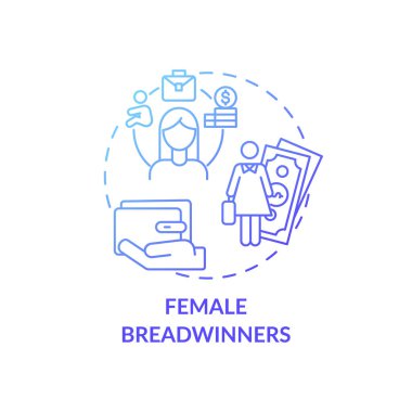 Kadın ekmek kazananlar konsepti ikonu. Cinsiyet değiştirme rolleri. Çok çalışan bir kadın. Aile fikri için para alan kişi ince çizgili çizim çiziyor. Vektör izole edilmiş RGB renk çizimi