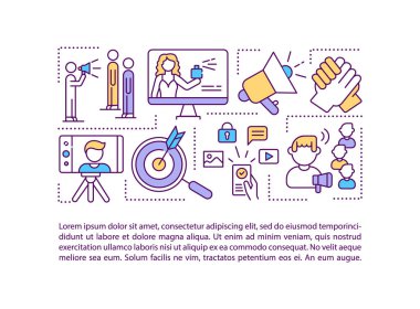 Etkilendirici pazarlama trendleri yazı ile konsept simgesi. Sosyal medya etkileri. Ürün reklamı. PPT sayfa vektör şablonu. Broşür, dergi, kitapçık tasarım ögesi doğrusal çizimler