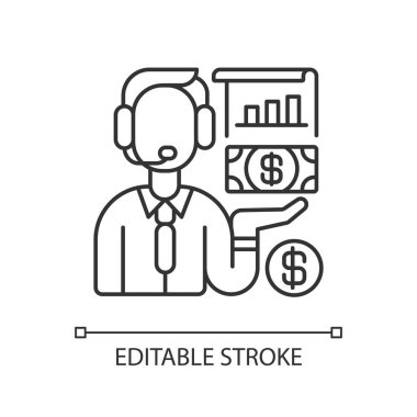 Finansal faaliyetler doğrusal simge. Para akışı. Yatırım parası. Para transferi. Ekonomik aktivite. İnce çizgi özelleştirilebilir illüstrasyon. Contour sembolü. Vektör izole çizim. Düzenlenebilir vuruş
