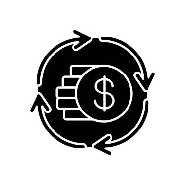 Büyük sinerji siyah kabartma simgesi. Bankacılık gelirleri. Finansal değişim. Para transferi. Para değiş tokuşu. Beyaz uzayda siluet sembolü. Vektör izole illüstrasyonu