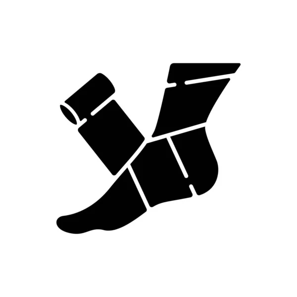 弾性包帯黒グリフアイコン 怪我で苦しむ 足が痛い 外傷治療に参加 患者を助けるための医療機器 健康管理 白い空間にシルエットのシンボル ベクトル分離図 — ストックベクタ