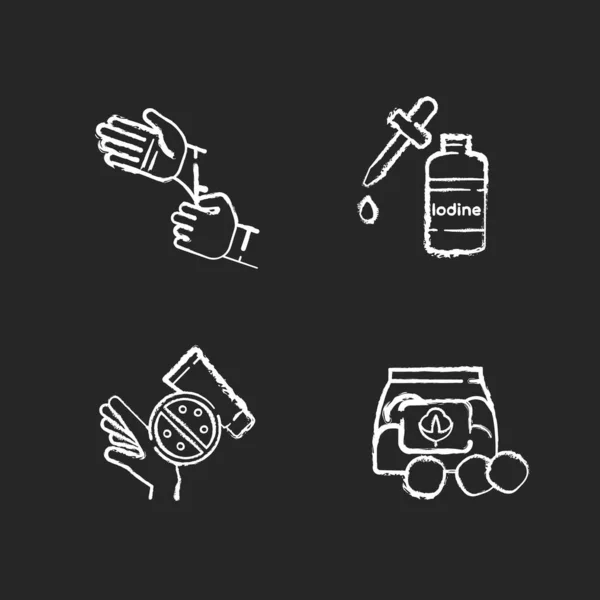 Medizinische Geräte Kreiden Weiße Symbole Auf Schwarzem Hintergrund Sterile Einweghandschuhe — Stockvektor