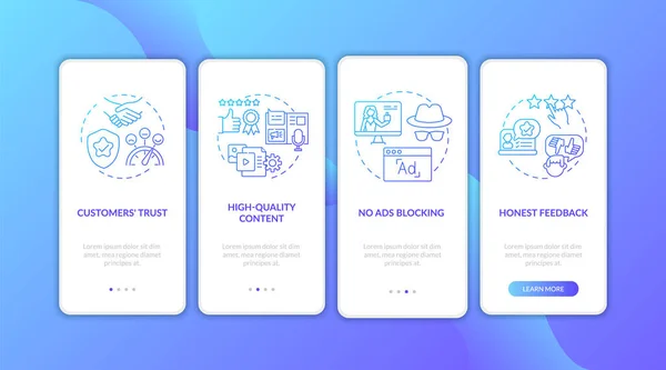 Influenceur Avantages Marketing Onboarding Écran Page Application Mobile Avec Des — Image vectorielle