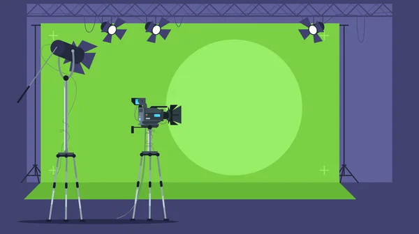 Zpravodajská Show Natáčí Poloploché Vektorové Ilustrace Profesionální Televizní Kamera Vysílací — Stockový vektor