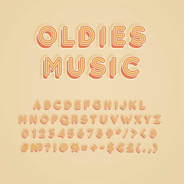 Oldies Music Vintage Vector Alphabet Set Retro Bold Font Typeface — Stock Vector