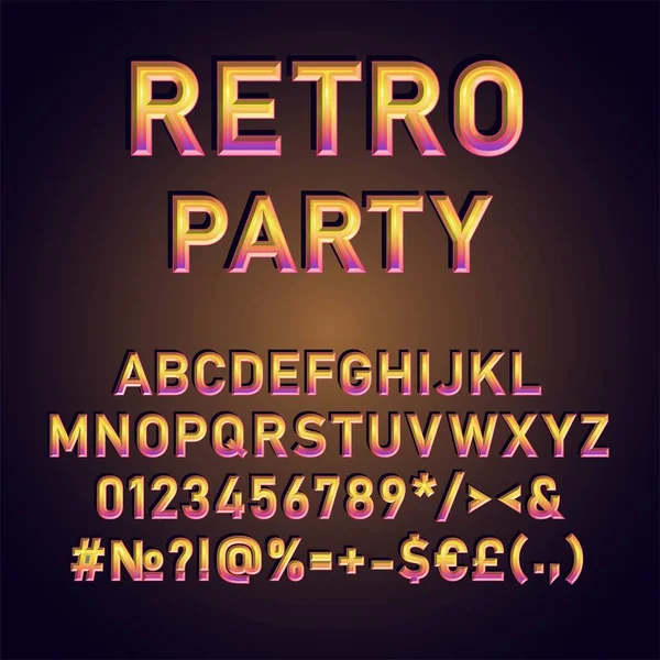 Retro Party Vintage Vector Alphabet Set Retro Bold Font Typeface — Stock Vector