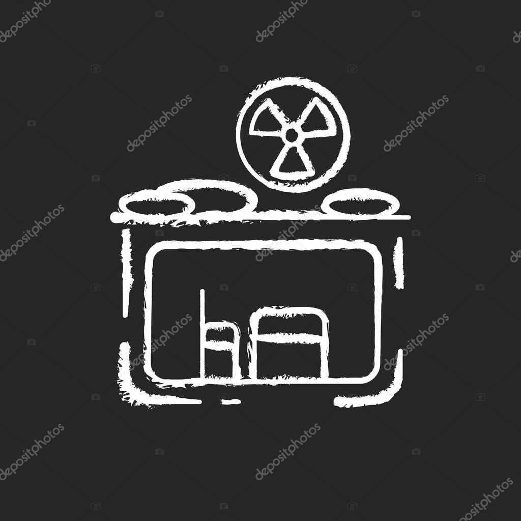 Fallout shelter chalk white icon on black background. Nuclear explosion. Protection from radioactive debris. Civil defense measures. Underground. Safety. Isolated vector chalkboard illustration