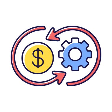 Sinerji RGB renk simgesine mal oldu. İşletme finans. Girişim karı. İş değeri. Pazarlama stratejisi planlayın. Şirket gelirleri. Ameliyat ve performans. İzole vektör illüstrasyonu