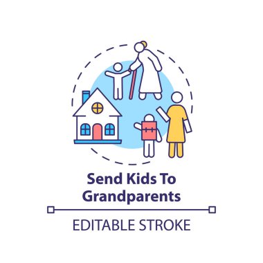 Çocukları dedelerin konsept ikonuna gönder. Zaman fikirlerim. Ebeveynler için boş zaman. İzin günü. Çocuk günü fikri yok ince çizgi çizimi yok. Vektör izole edilmiş RGB renk çizimi. Düzenlenebilir vuruş