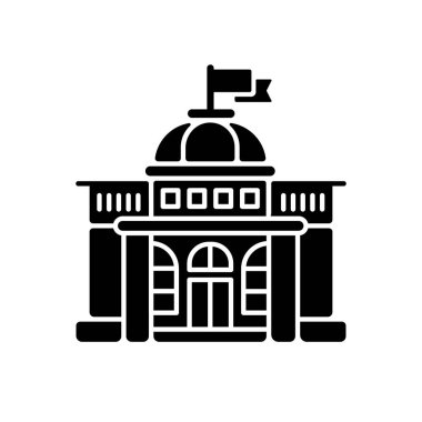 Hükümet simgesi simgesi. Yetkililer. Politik güç. Yasama, yürütme ve yargı. Hükümet kuruluşları. Beyaz uzayda siluet sembolü. Vektör izole illüstrasyonu