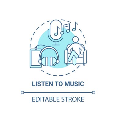 Müzik konsepti ikonunu dinle. Kişisel bakım uygulamaları. Ses duyma ilhamı. Rahatlama terapisi fikri ince çizgi çizimi. Vektör izole edilmiş RGB renk çizimi. Düzenlenebilir vuruş