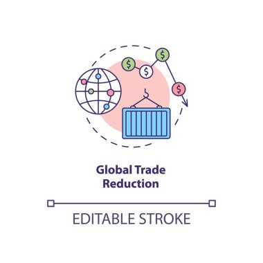 Küresel ticaret azaltma konsepti simgesi. Küreselleşme eğilimini tersine çevirme fikri ince çizgi çizimi. Dünya ekonomisi. Ticari serbestleştirme. Vektör izole edilmiş RGB renk çizimi. Düzenlenebilir vuruş