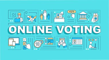 Online voting word concepts banner. Electronic vote. Social change. Infographics with linear icons on blue background. Isolated typography. Vector outline RGB color illustration clipart
