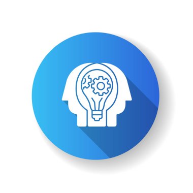 Yaratıcı işbirliği mavi düz tasarım uzun gölge simgesi. Proje için takım çalışması. İş birliğinde. Bir düşün. Problem çözümü. Yaratıcı ortak. Siluet RGB renk çizimi