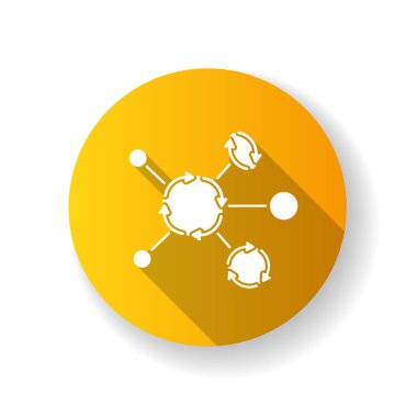 Sinerjik ağ sarı düz dizayn uzun gölge simgesi. İş birliği. İletişim teknolojisi. Yapı entegrasyonu. Teknik sistem. Siluet RGB renk çizimi