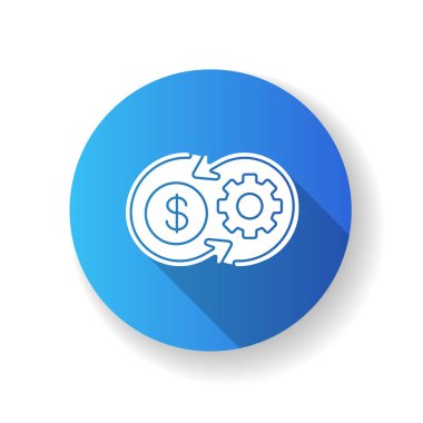 Sinerji mavisi düz dizayn, uzun gölge sembolü. İşletme finans. Girişim karı. İş değeri. Pazarlama stratejisi planlayın. Ameliyat ve performans. Siluet RGB renk çizimi