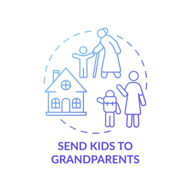 Çocukları dedelerin konsept ikonuna gönder. Zaman fikirlerim. Ebeveynlerin evden uzakta boş vakitleri. İzin günü. Çocuk günü fikri yok ince çizgi çizimi yok. Vektör izole edilmiş RGB renk çizimi
