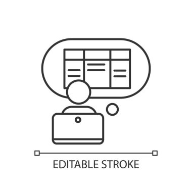 Veri girişi katip doğrusal simgesi. İdari profesyonel. Yazı işleri. Klavye kullanma yeteneği. İnce çizgi özelleştirilebilir illüstrasyon. Contour sembolü. Vektör izole çizim. Düzenlenebilir vuruş