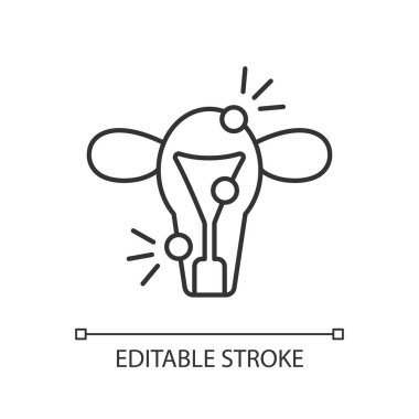 Endometriosis linear icon. Painful disorder. Endometrium. Ovaries, fallopian tubes. Dysmenorrhea. Thin line customizable illustration. Contour symbol. Vector isolated outline drawing. Editable stroke clipart