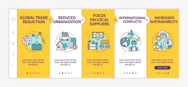 Küreselleşme fenomenini ters çevirin. Küresel ticaret azaltımı. Uluslararası çatışmalar. Simgeli ilgili mobil web sitesi. Web sayfası basamak ekranları. RGB renk kavramı