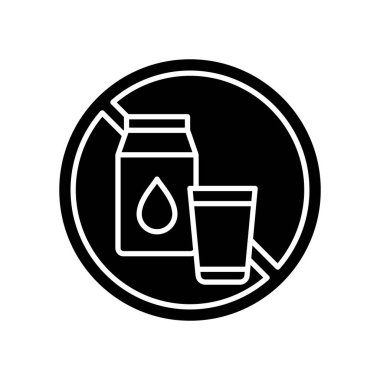 Laktoz tahammülsüzlüğü siyah kabartma simgesi. Sindirim bozukluğu. Süt ürünleri. Enzim laktoz. Süt, yoğurt. Karın ağrısı var. Mide krampları. Beyaz uzayda siluet sembolü. Vektör izole illüstrasyonu