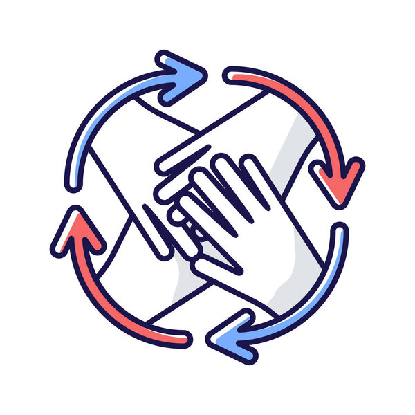 Участие общественности RGB цветовая иконка. Групповое сотрудничество Бизнес-синергия. Партнерство волонтера для проекта. Движение феминизма. Ассоциация компаний. Изолированная векторная иллюстрация