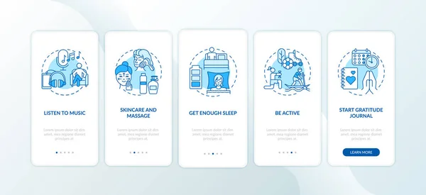 Self Care Practice Boarding Mobile App Page Screen Concepts 스킨케어랑 — 스톡 벡터