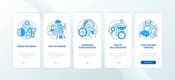 Time Benefits Boarding Mobile App Page Screen Concepts 정신의 재부팅 — 스톡 벡터