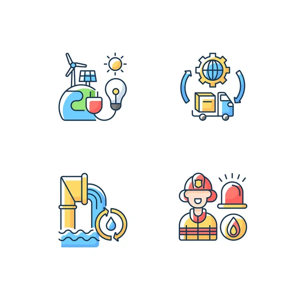 Basic Services Rgb Color Icons Set Renewable Energy Facilities Water — Stock Vector