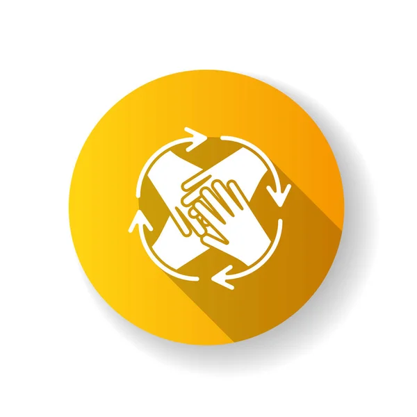 Gemeinschaftliches Engagement Gelb Flache Design Langen Schatten Glyphen Symbol Gruppenkooperation — Stockvektor