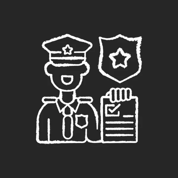 Aplicación Ley Tiza Icono Blanco Sobre Fondo Negro Oficial Policía — Vector de stock